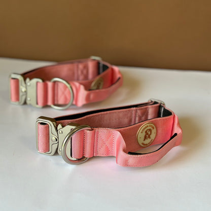 Collar táctico de 4 cm / Con asa y hebilla tipo cobra - Rosa Pastel